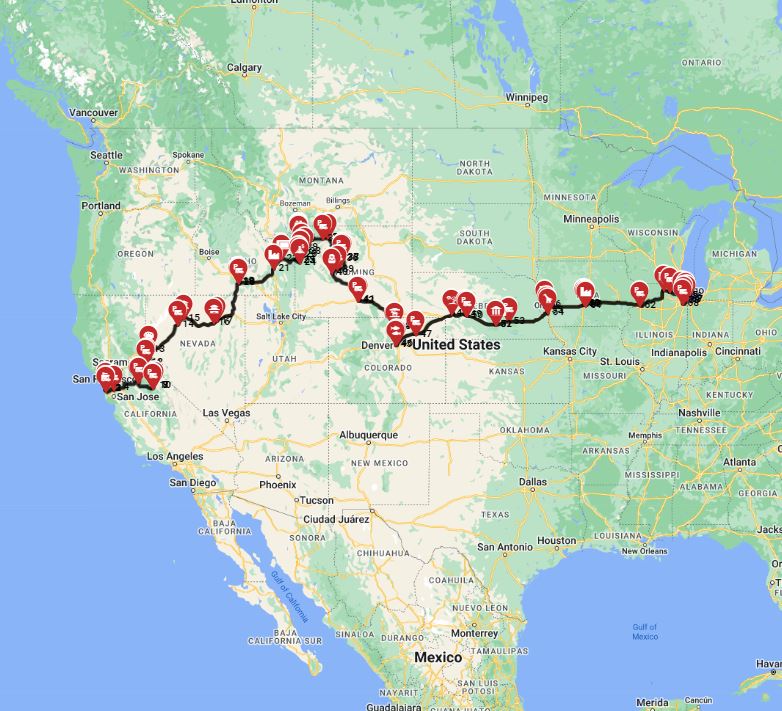 RV trip planner San Francisco to Chicago motorhome full route